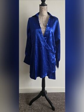 Satin Royal Blue Wrap Dress